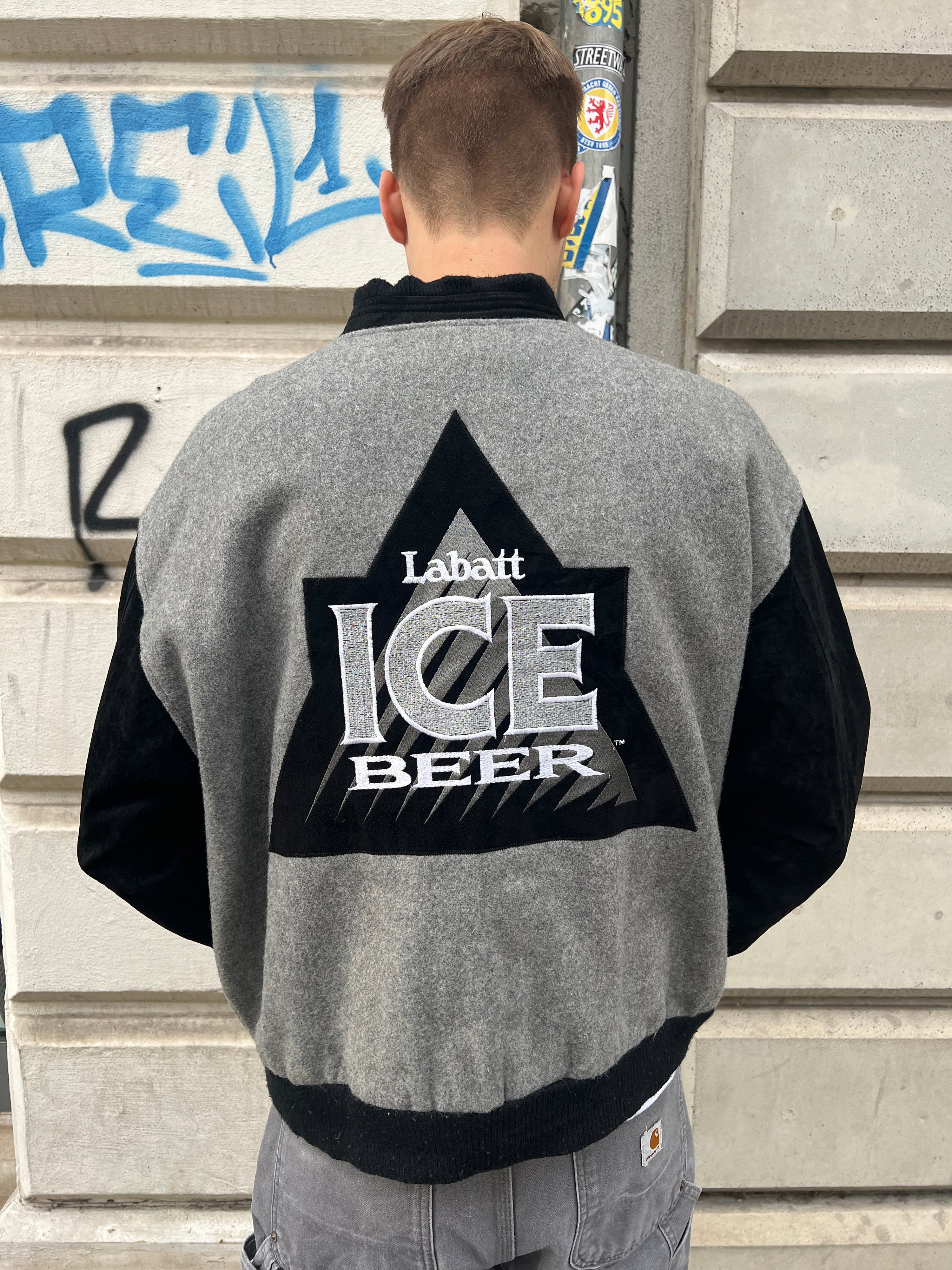 Vintage 90s Labatt Ice Beer Canadian Suede Wool College Jacket (L)