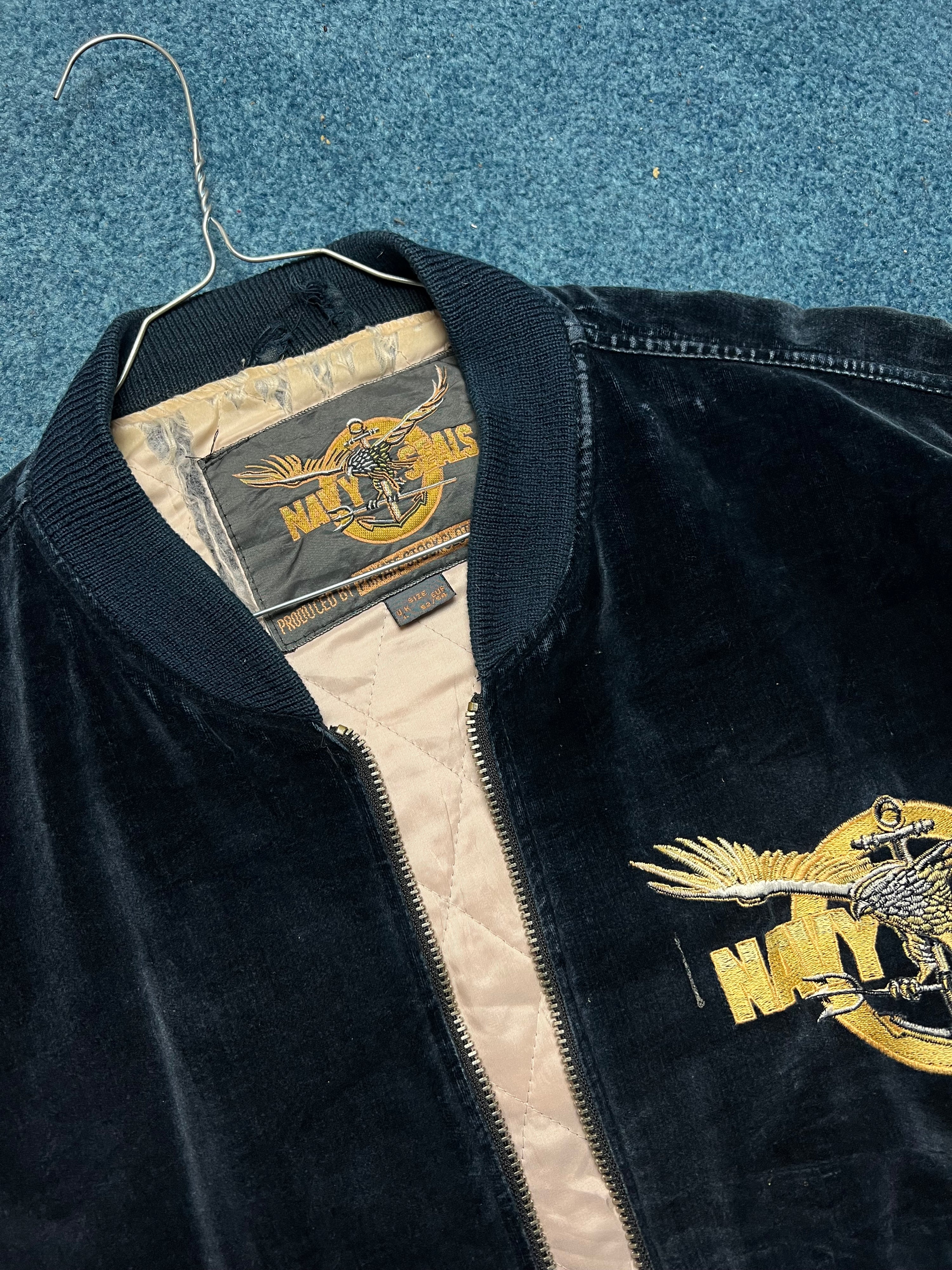 Vintage 80s 90s Navy Seals Velvet Velour College Jacket (L)