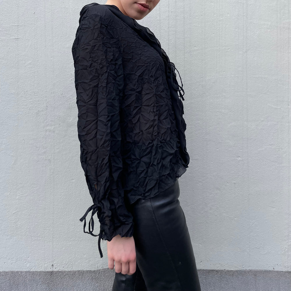 VINTAGE MESH LACE UP BLOUSE WITH KNITTERED OPTIC (L)