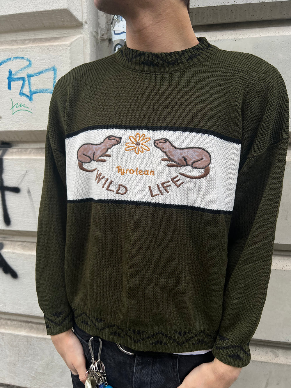 Vintage 80s Wild Life Tyrolean Knit Sweater (S)
