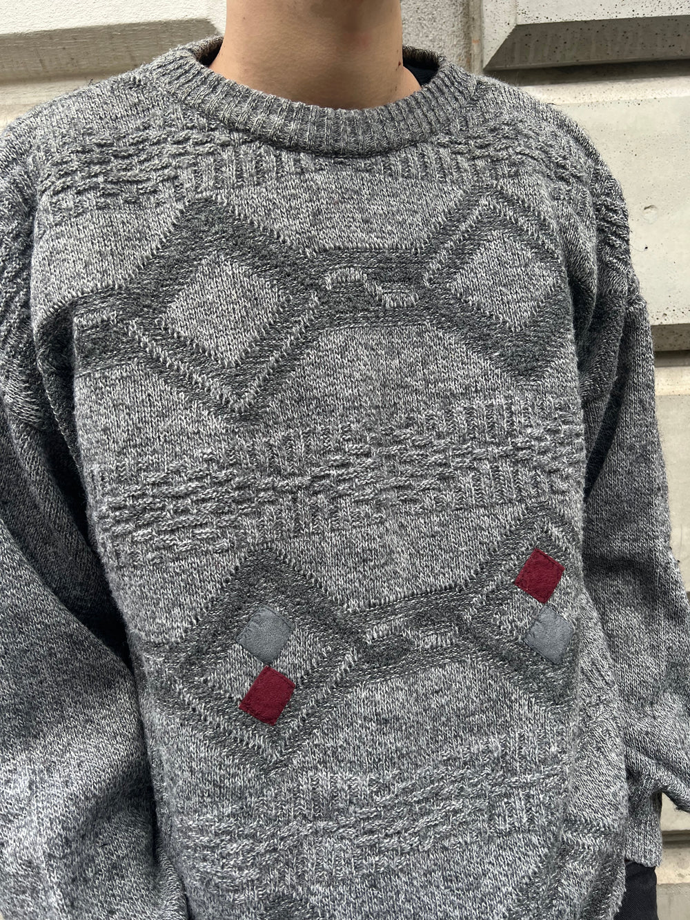 Vintage 80s 90s Wool Argyle Knit Sweater Grey (L)