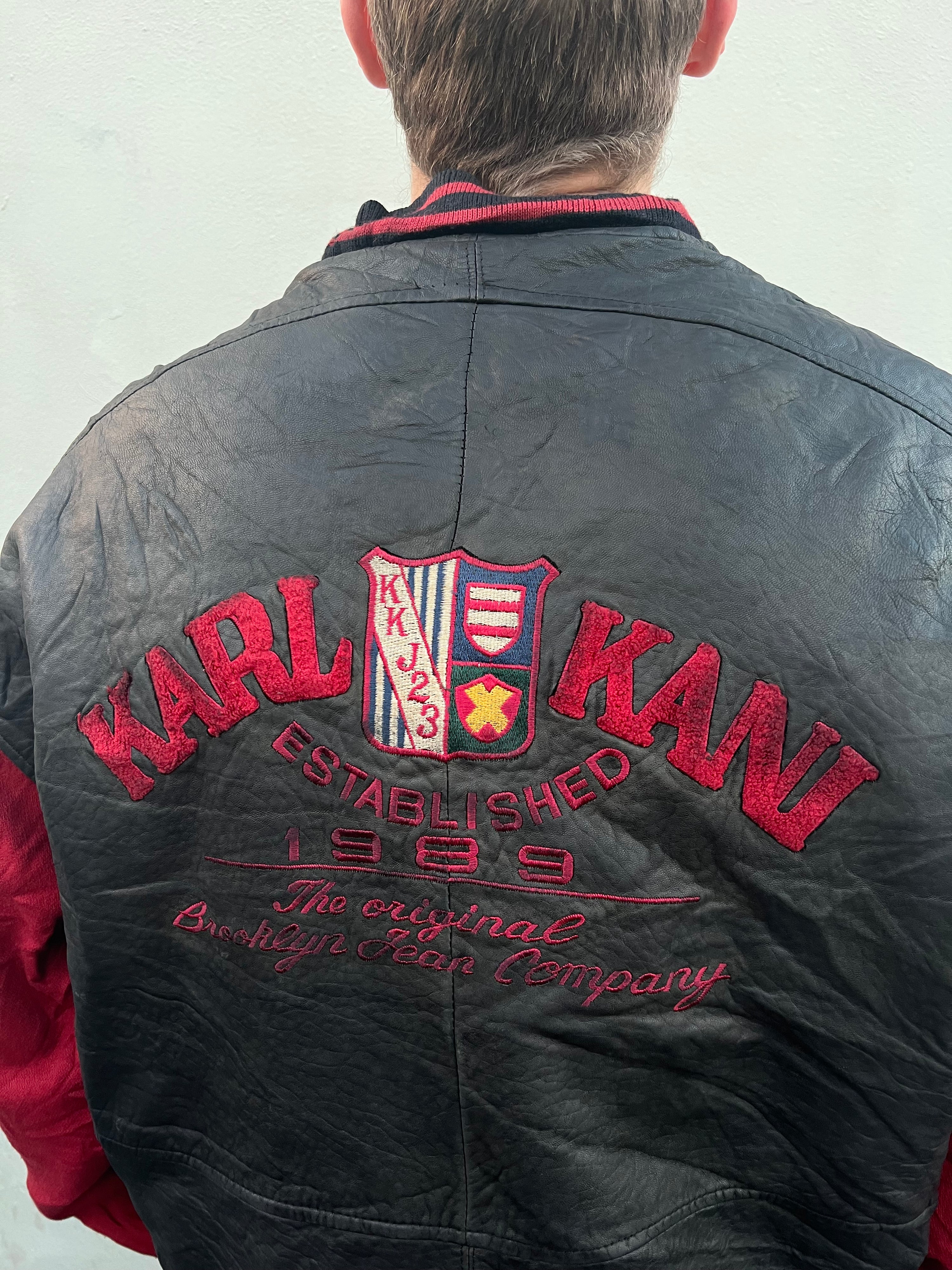 early 2000s Karl Kani Leather Wool College Bomber Jacket (XL)