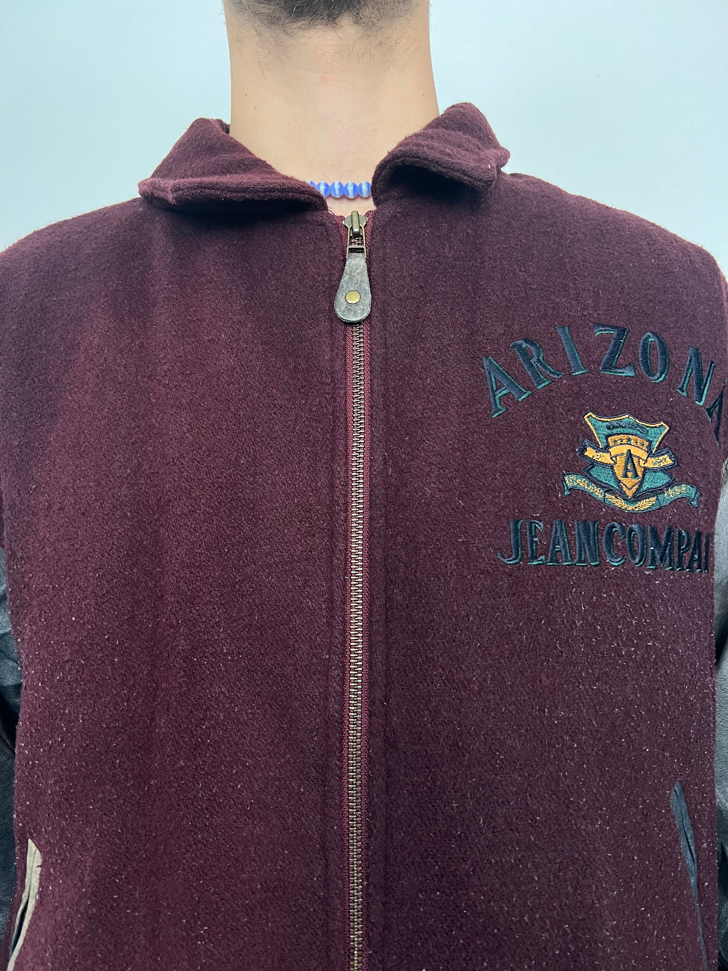 Vintage 90s Arizona Jean Company Leather Wool College Jacket (L)