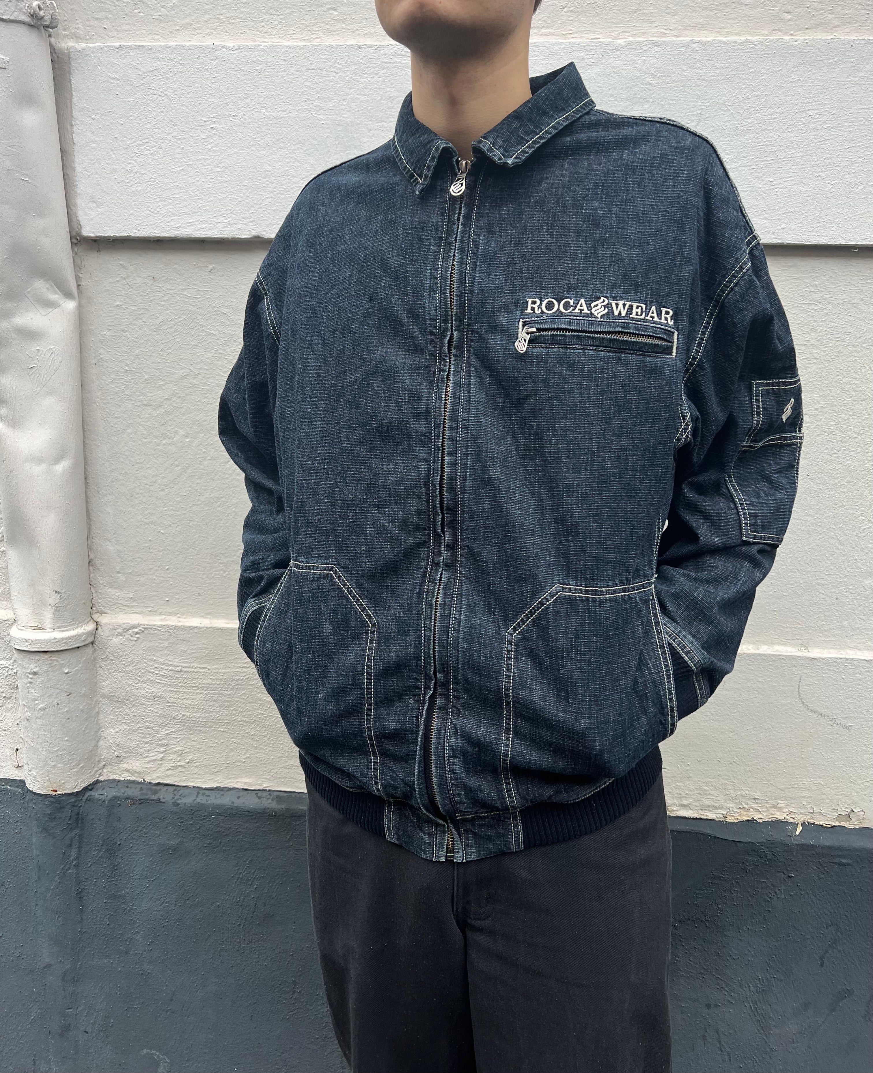 Vintage 90s Hip Hop Roca Wear Denim Jeans Harrington Jacket XL