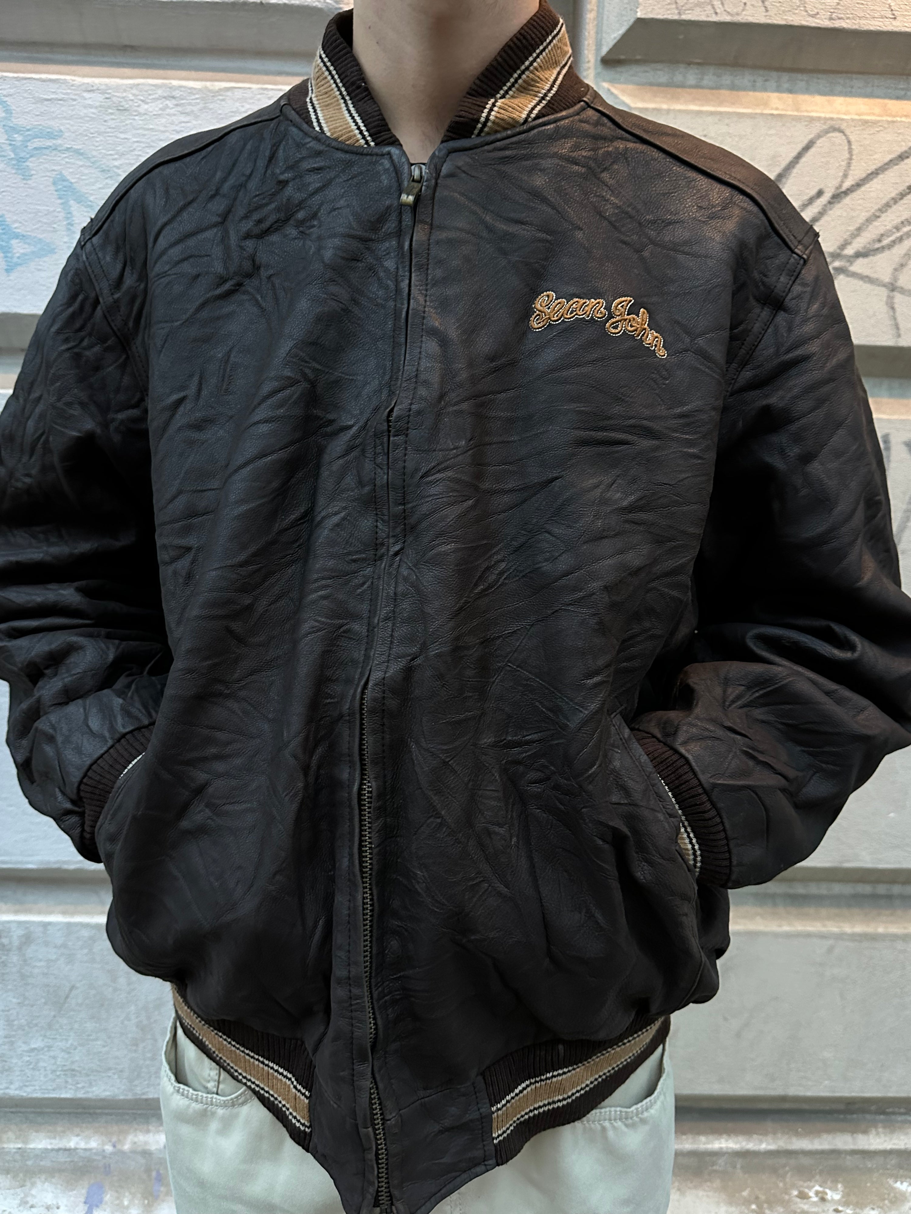Vintage 90s Sean John Leather College Jacket (XL)