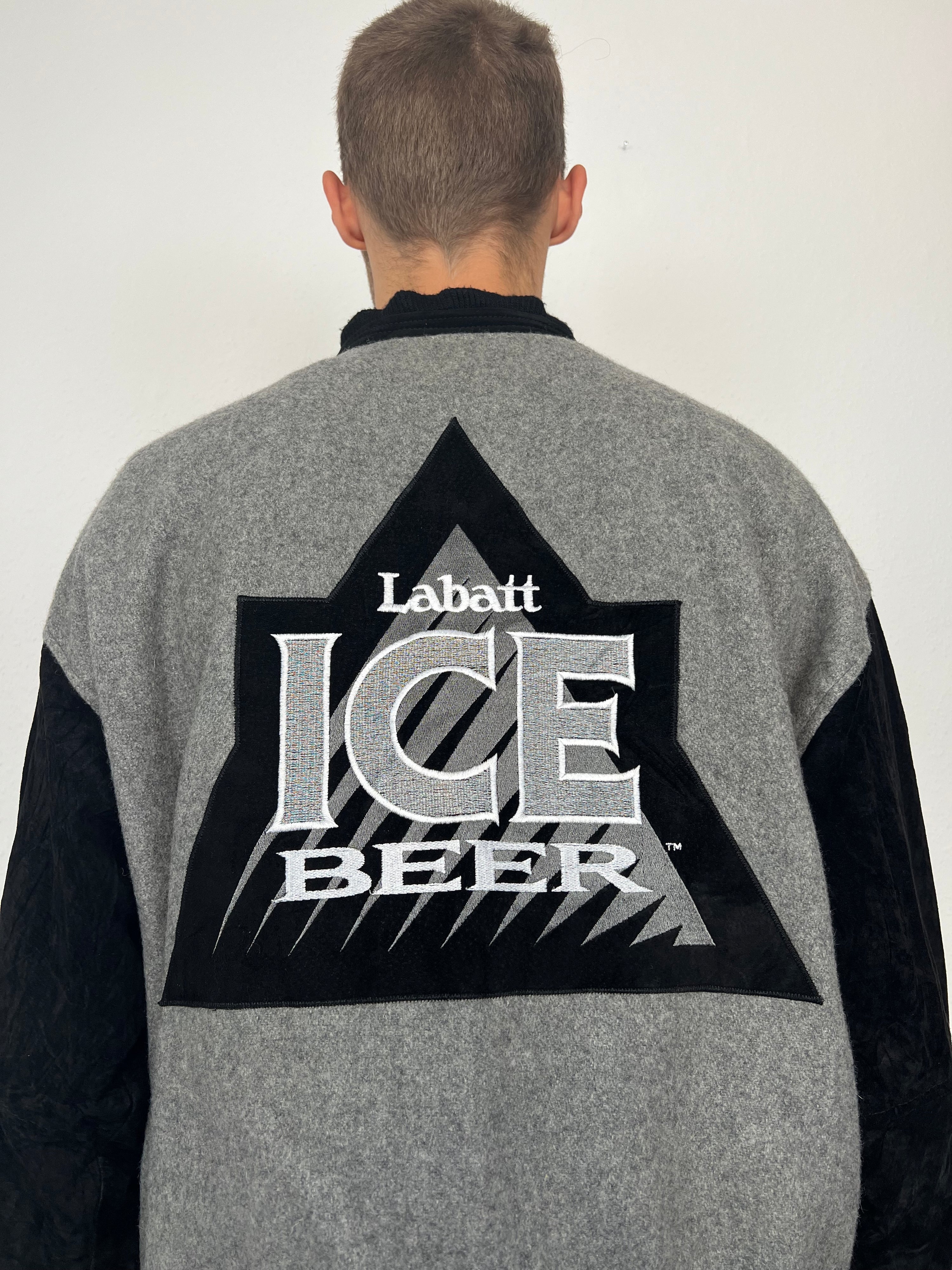 Vintage 90s Labatt Ice Beer Canadian Suede Wool College Jacket (L)