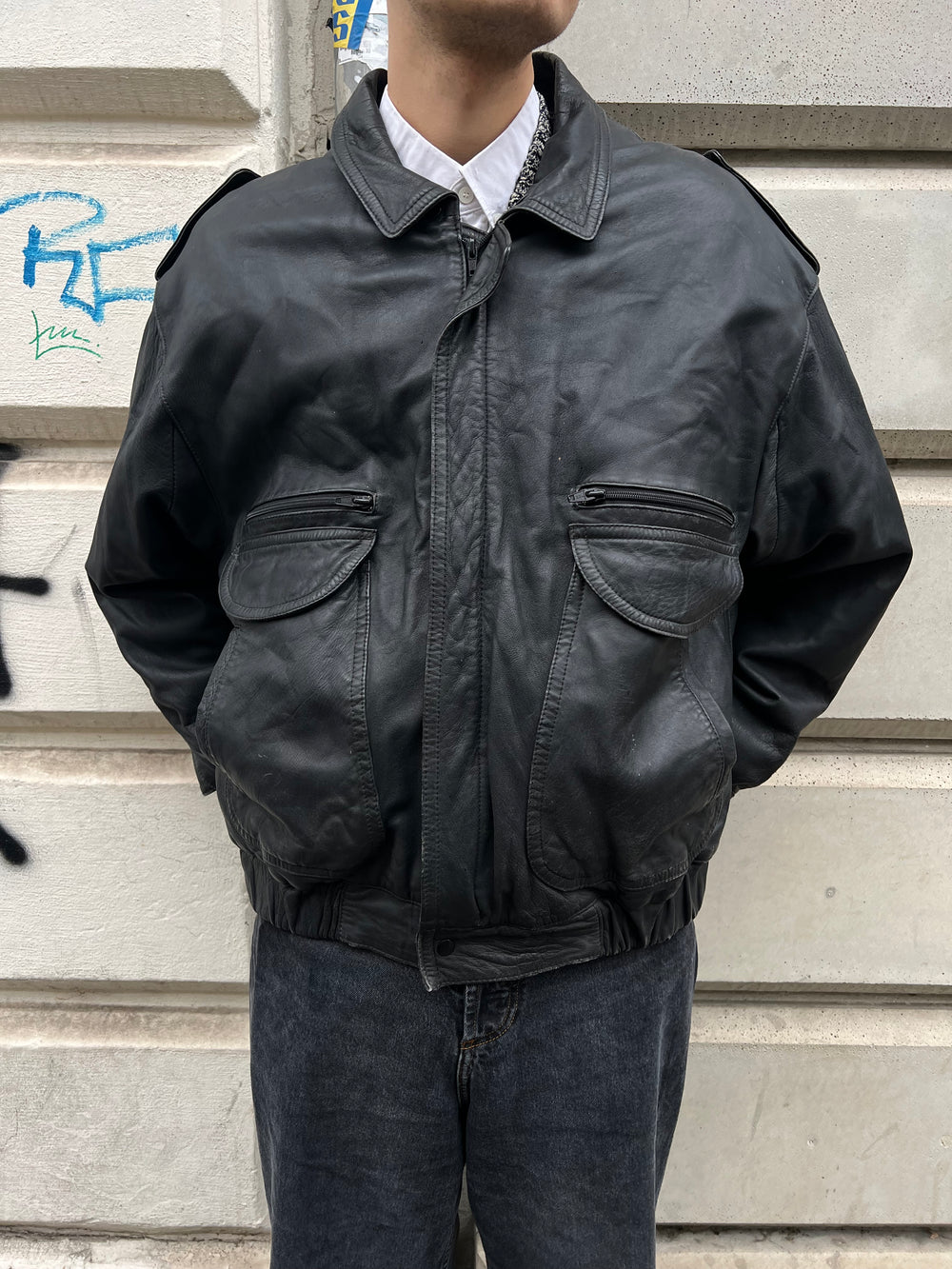 Vintage 80s 90s Heavy Leather Jacket (XL)