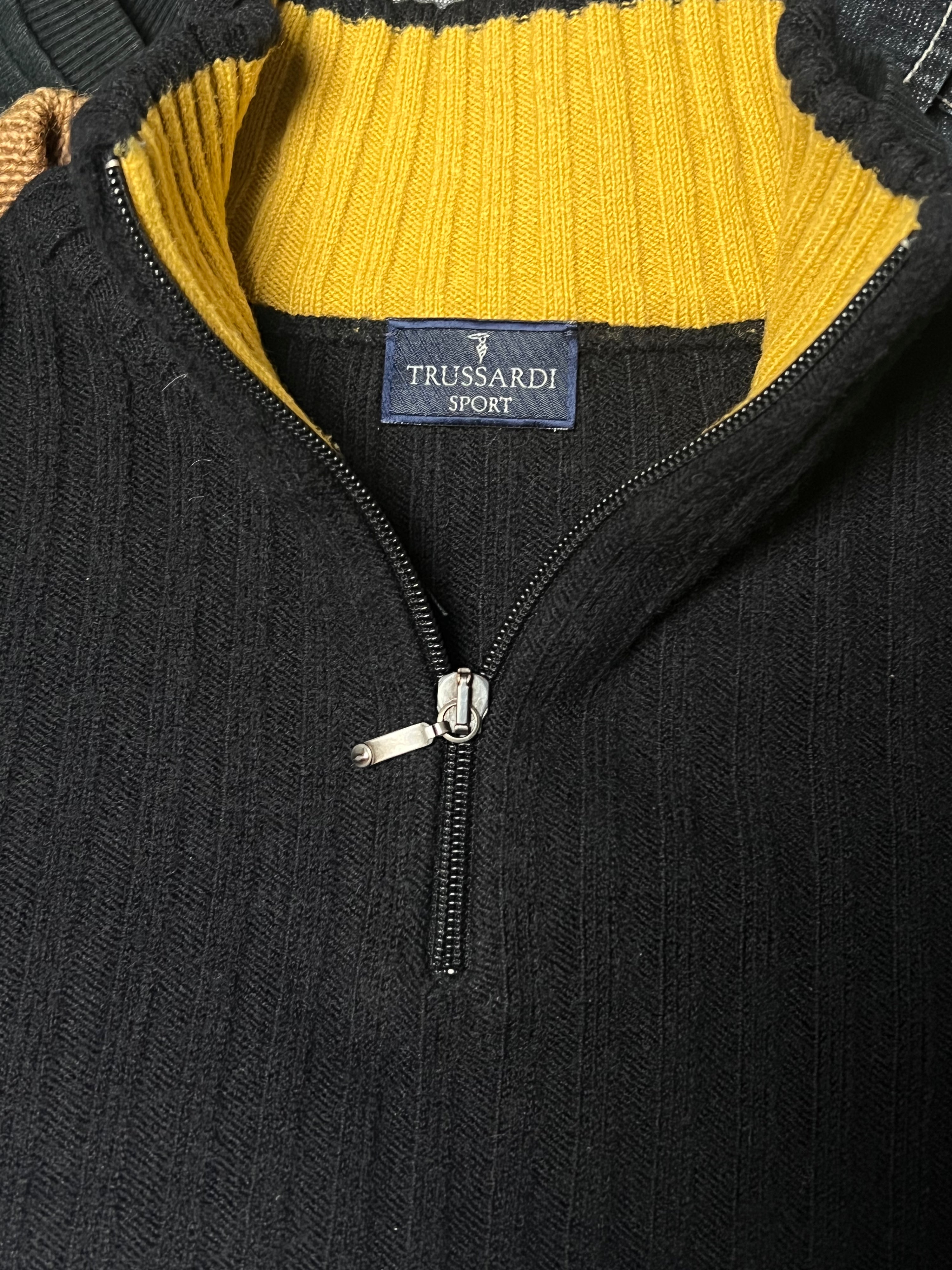 Vintage 90s Trussardi Sport Ribbed 1/4 Zip Knit Sweater (L)