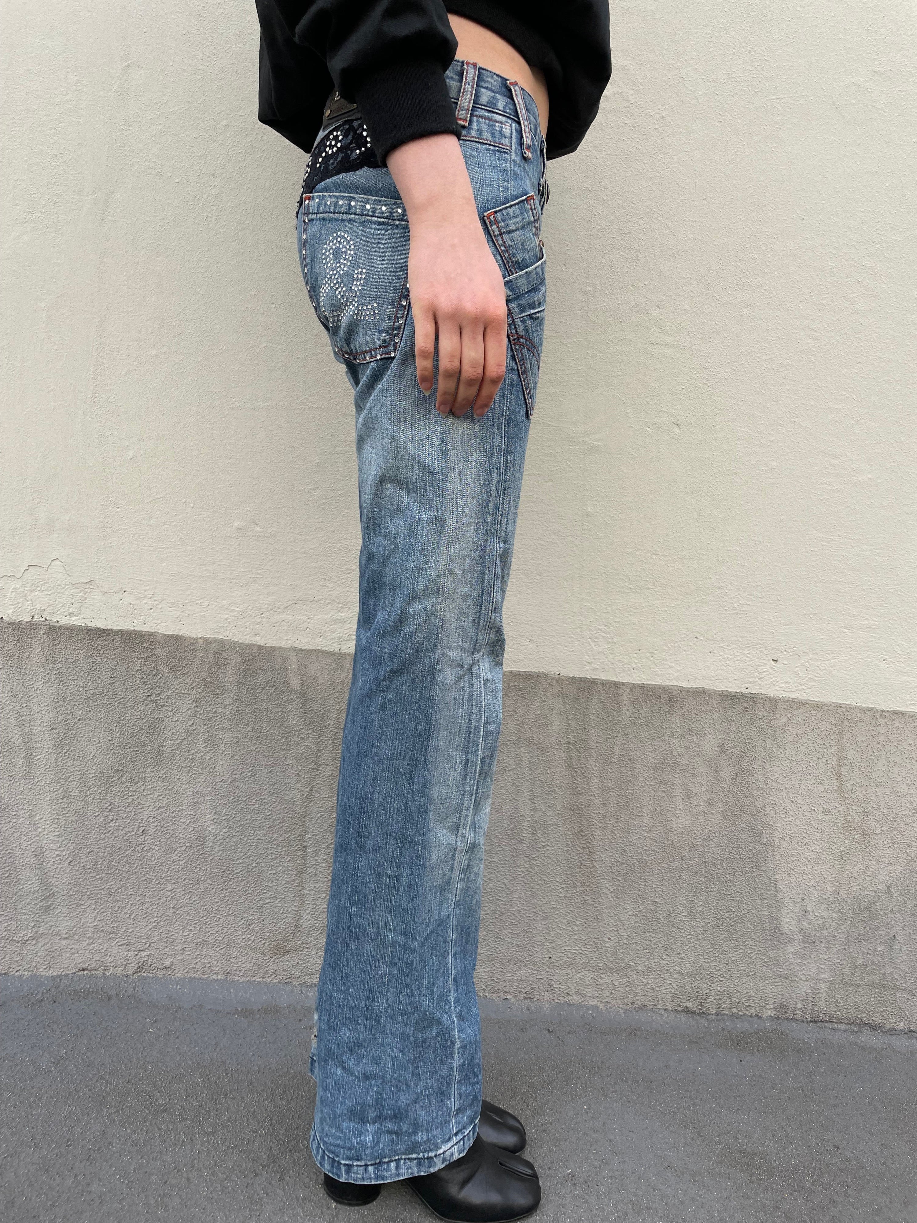 Y2K DOLCE&GABBANA STRAIGHT LEG JEANS WITH UNIQUE APPLICATIONS (M)