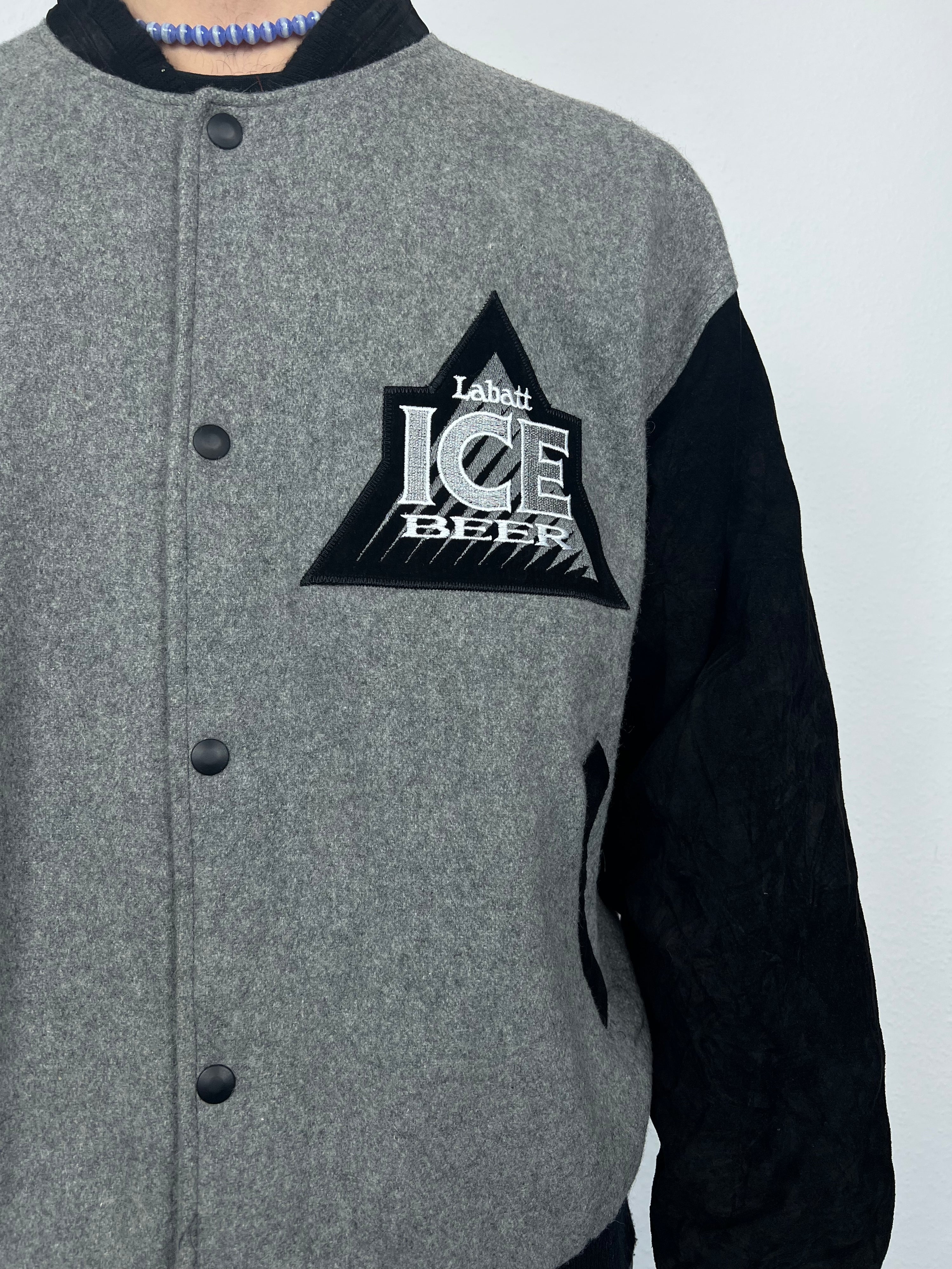 Vintage 90s Labatt Ice Beer Canadian Suede Wool College Jacket (L)
