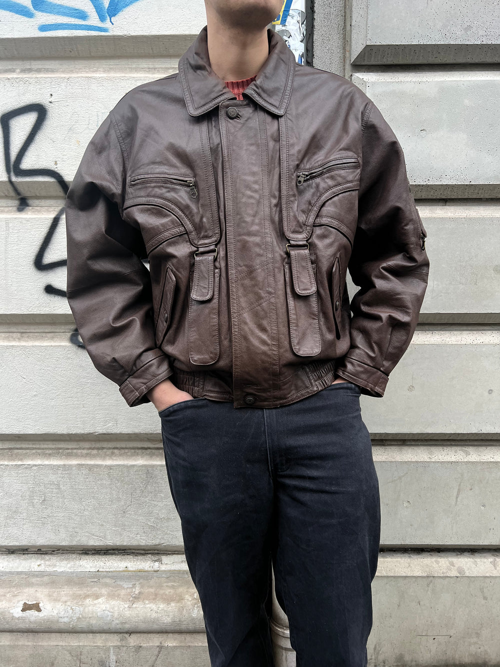 Vintage 90s Heavy Leather Jacket (XL)