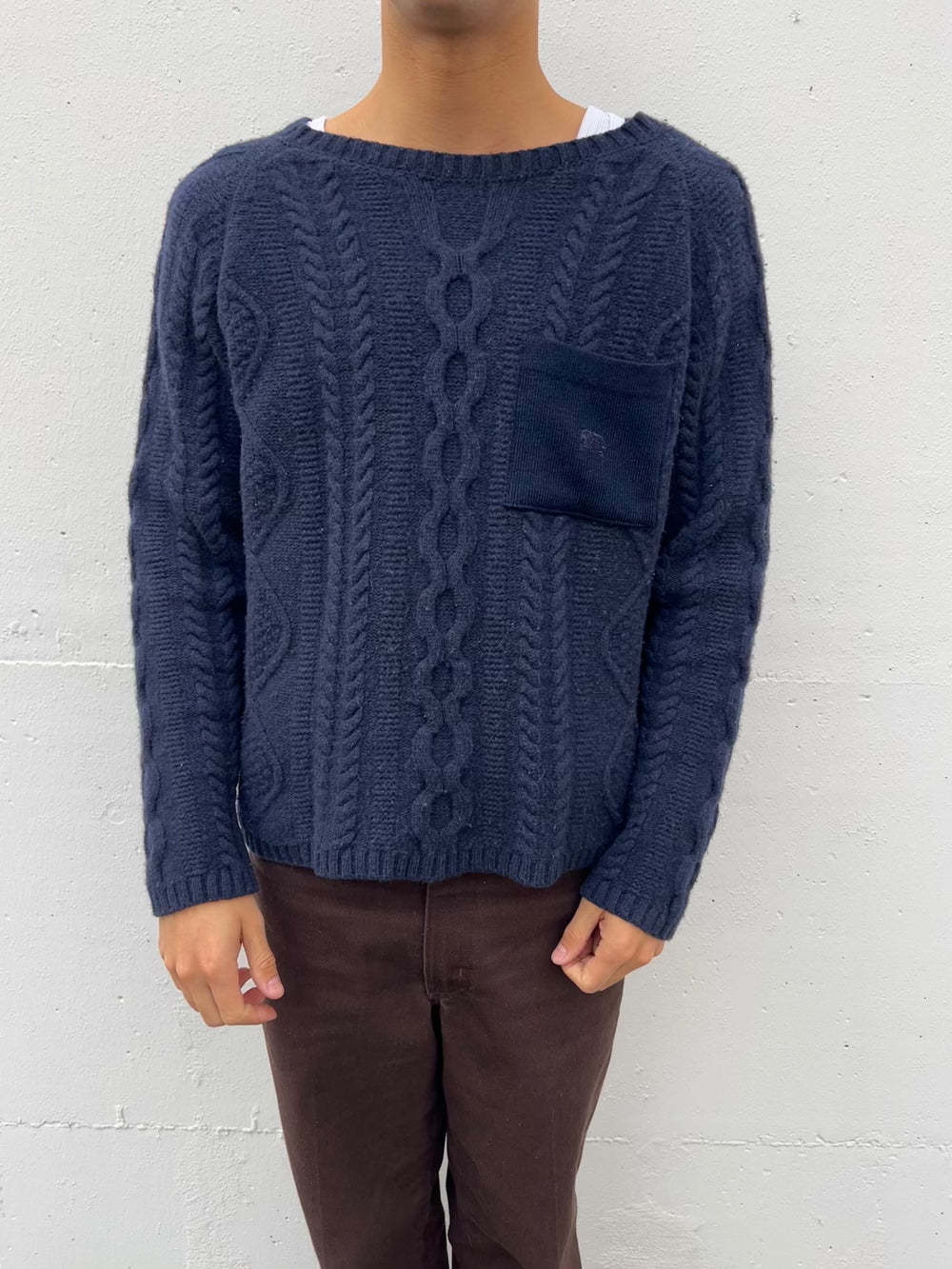 Vintage 70s 80s Burberry Cable Knit Sweater (M)