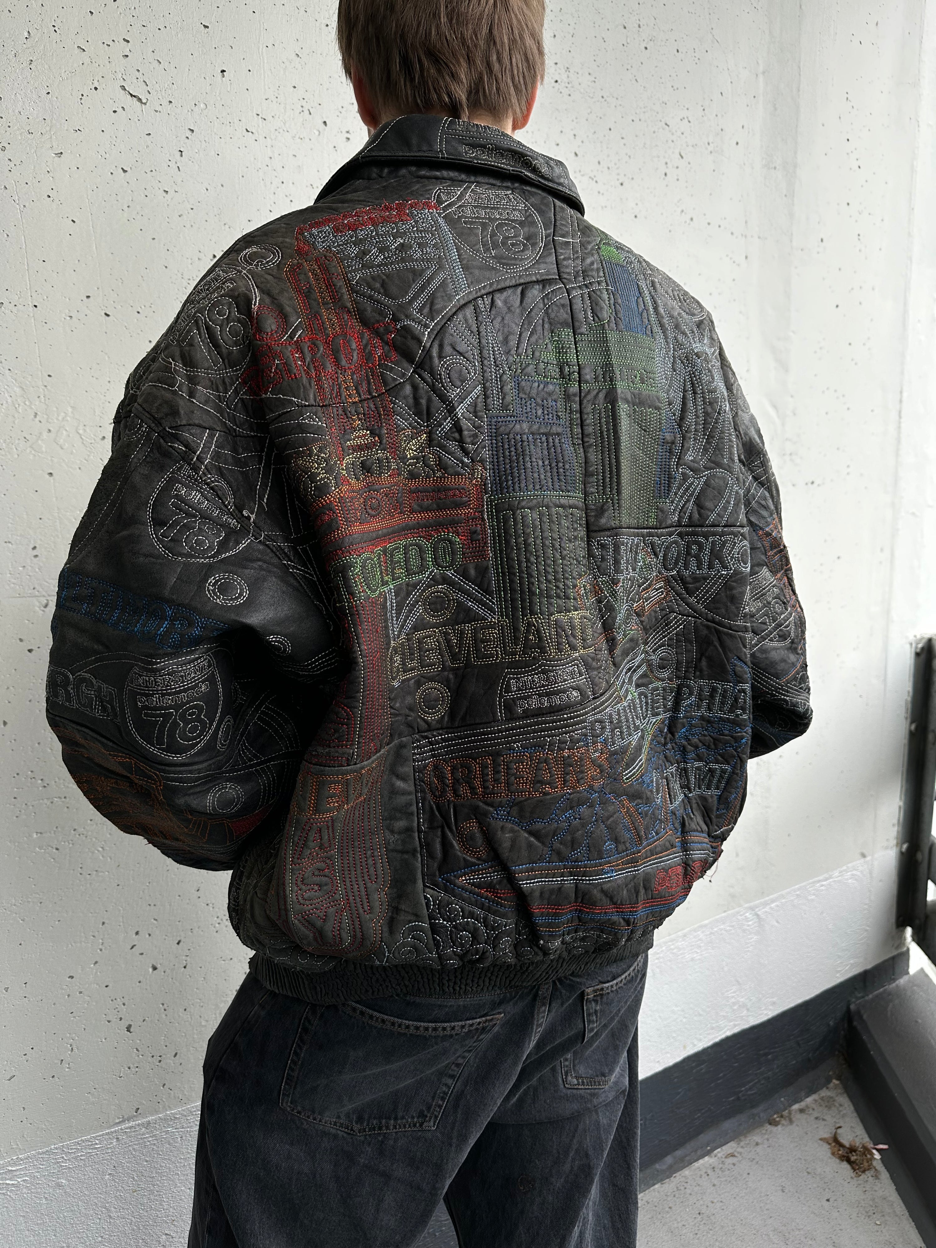 Vintage stitched Hip Hop Leather Jacket (XXL)