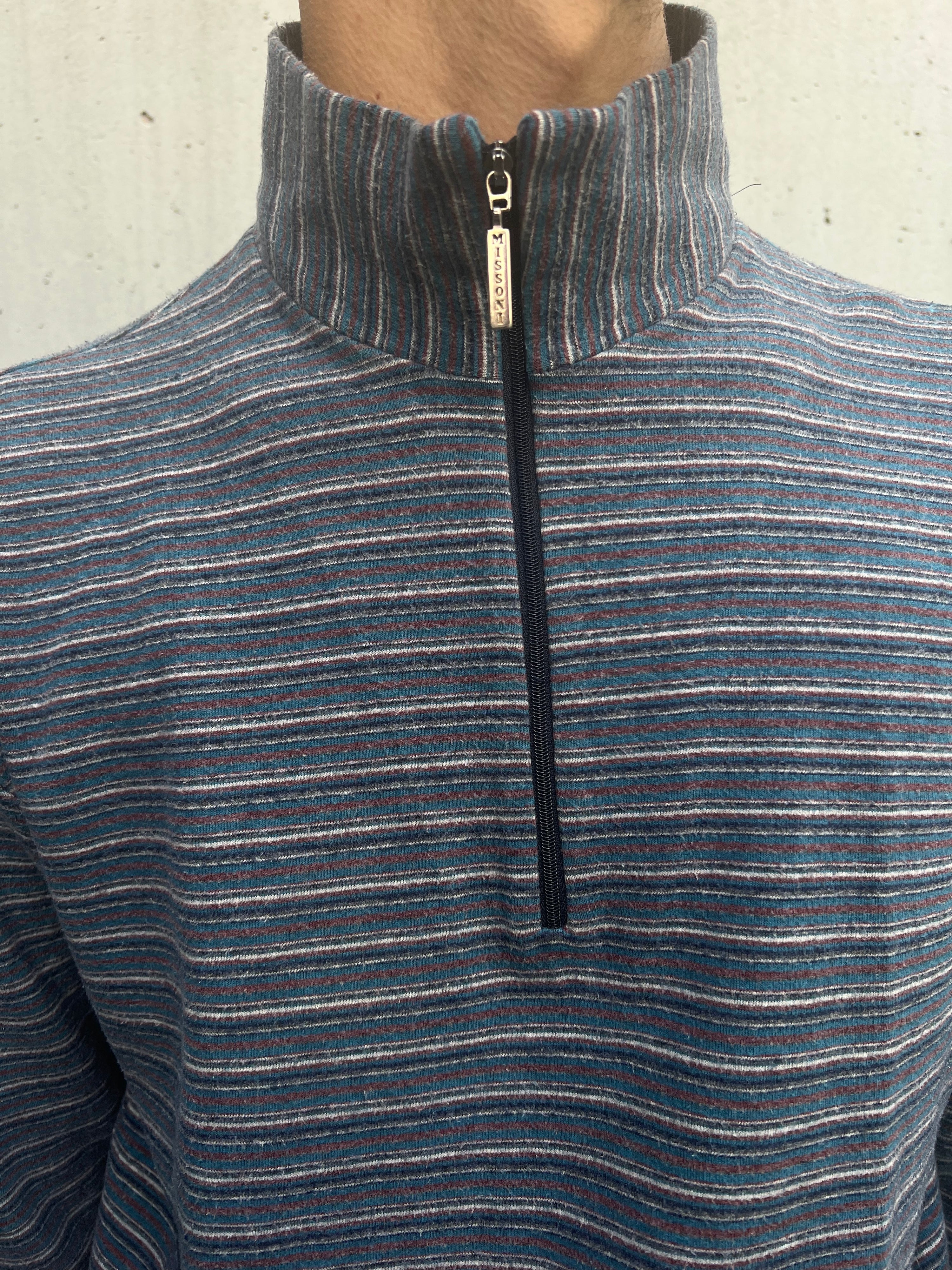 Vintage 90s Missoni 1/4 Striped Zip Knit (XL)