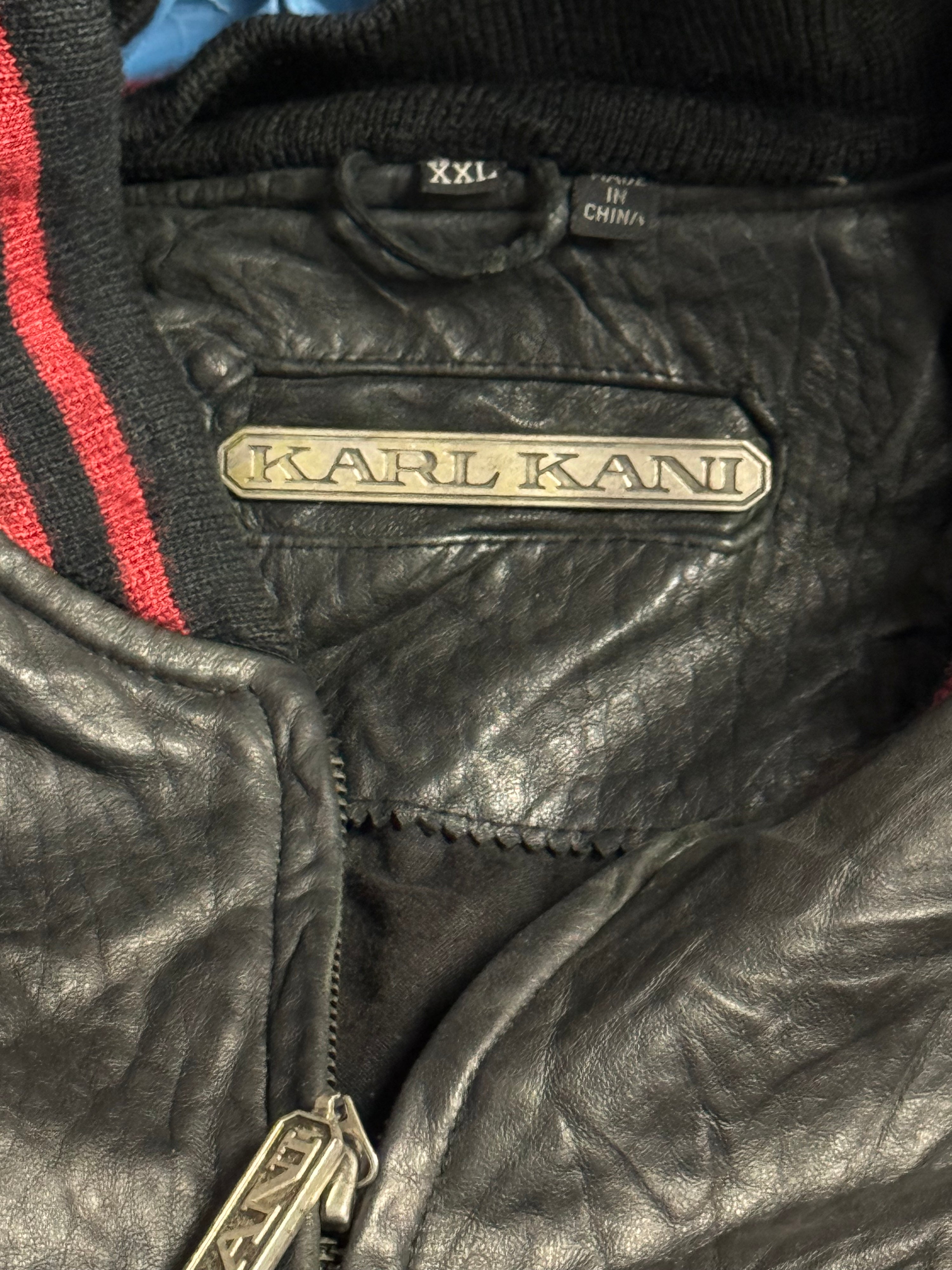 early 2000s Karl Kani Leather Wool College Bomber Jacket (XL)