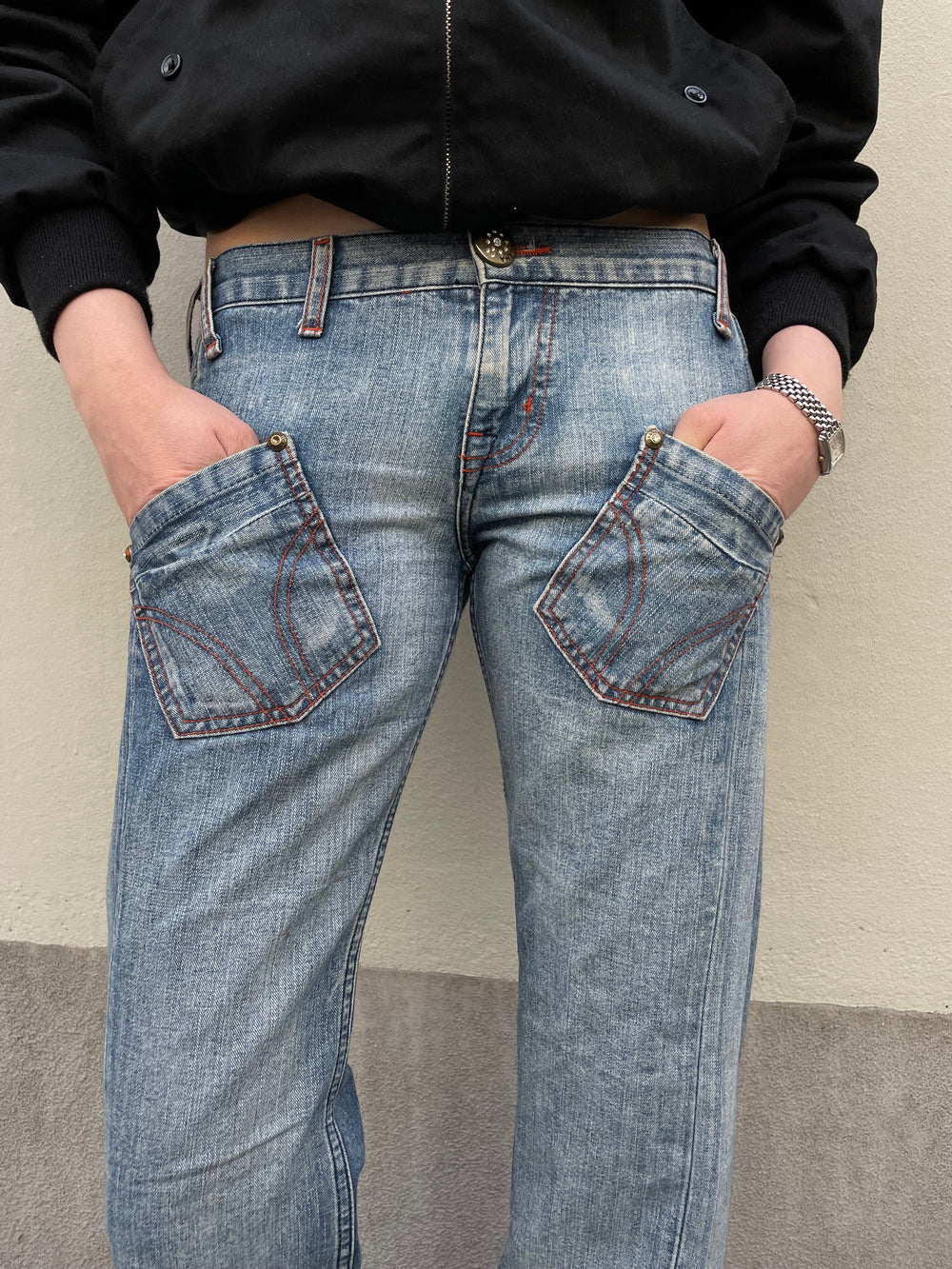 Y2K DOLCE&GABBANA STRAIGHT LEG JEANS WITH UNIQUE APPLICATIONS (M)