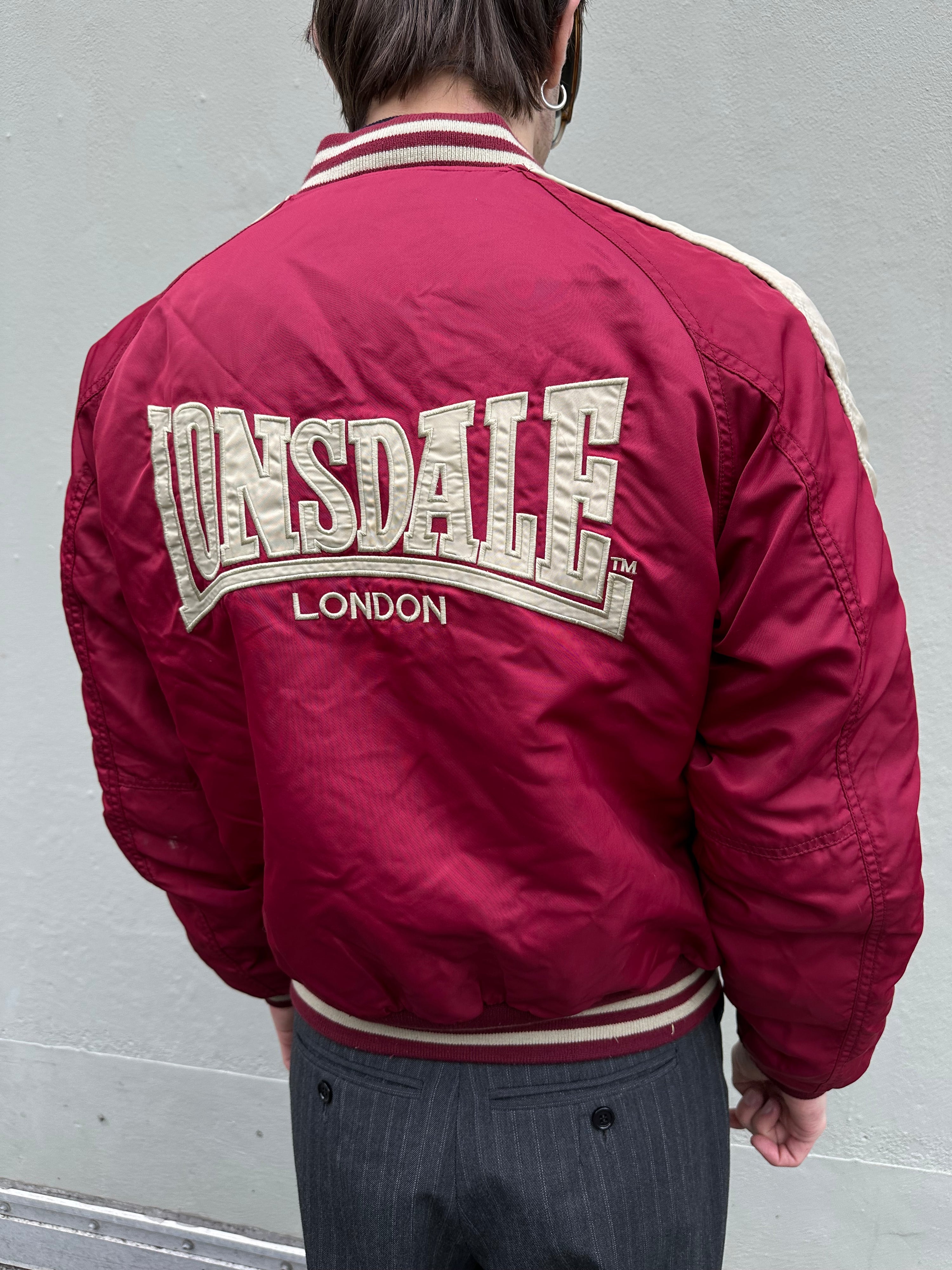 Vintage 90s Lonsdale London Varsity Satin Bomber Jacket (M)