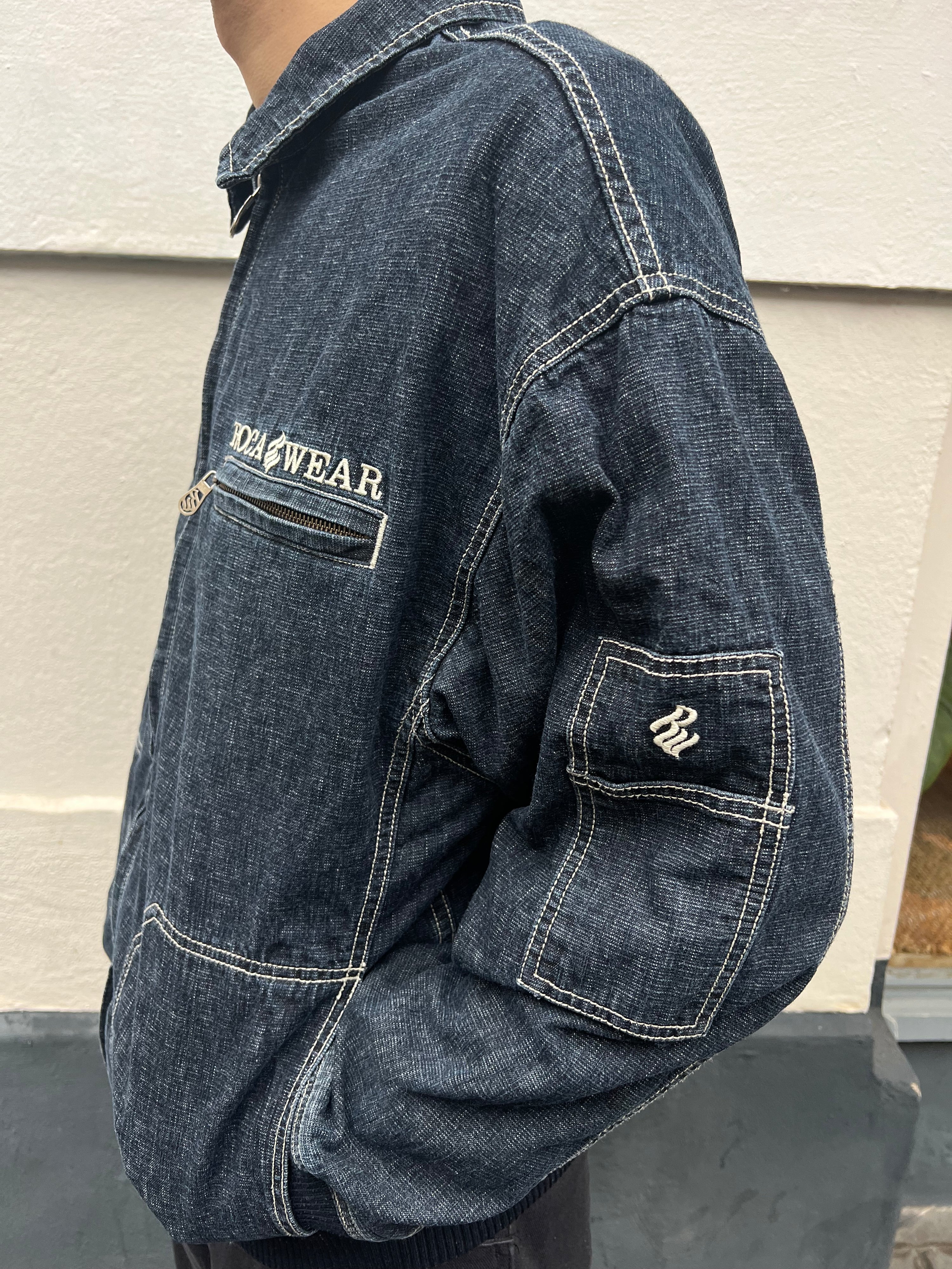 Vintage 90s Hip Hop Roca Wear Denim Jeans Harrington Jacket (XL)