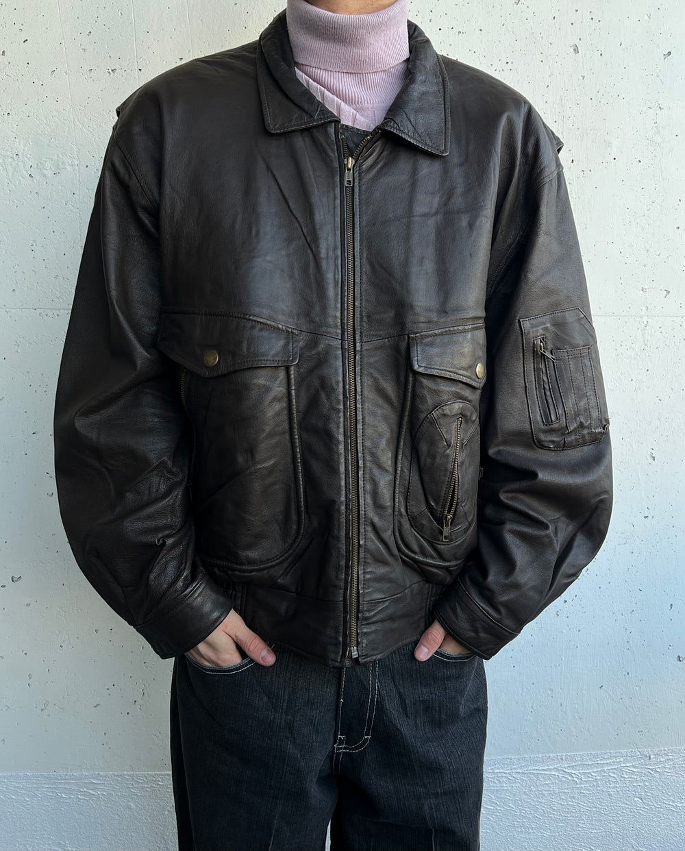 Vintage 80s/90s Heavy Leather Jacket (XL)
