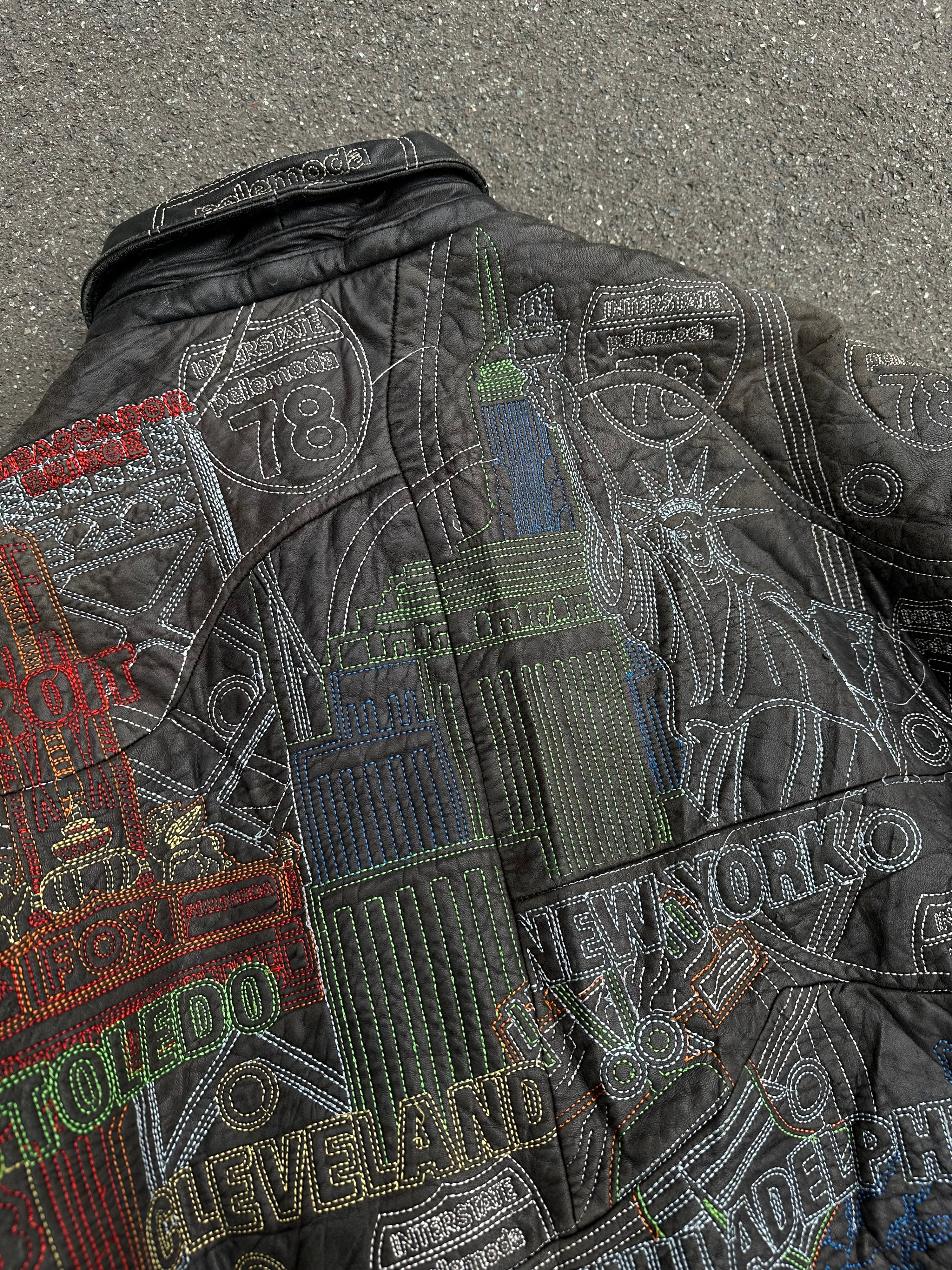 Vintage stitched Hip Hop Leather Jacket (XXL)