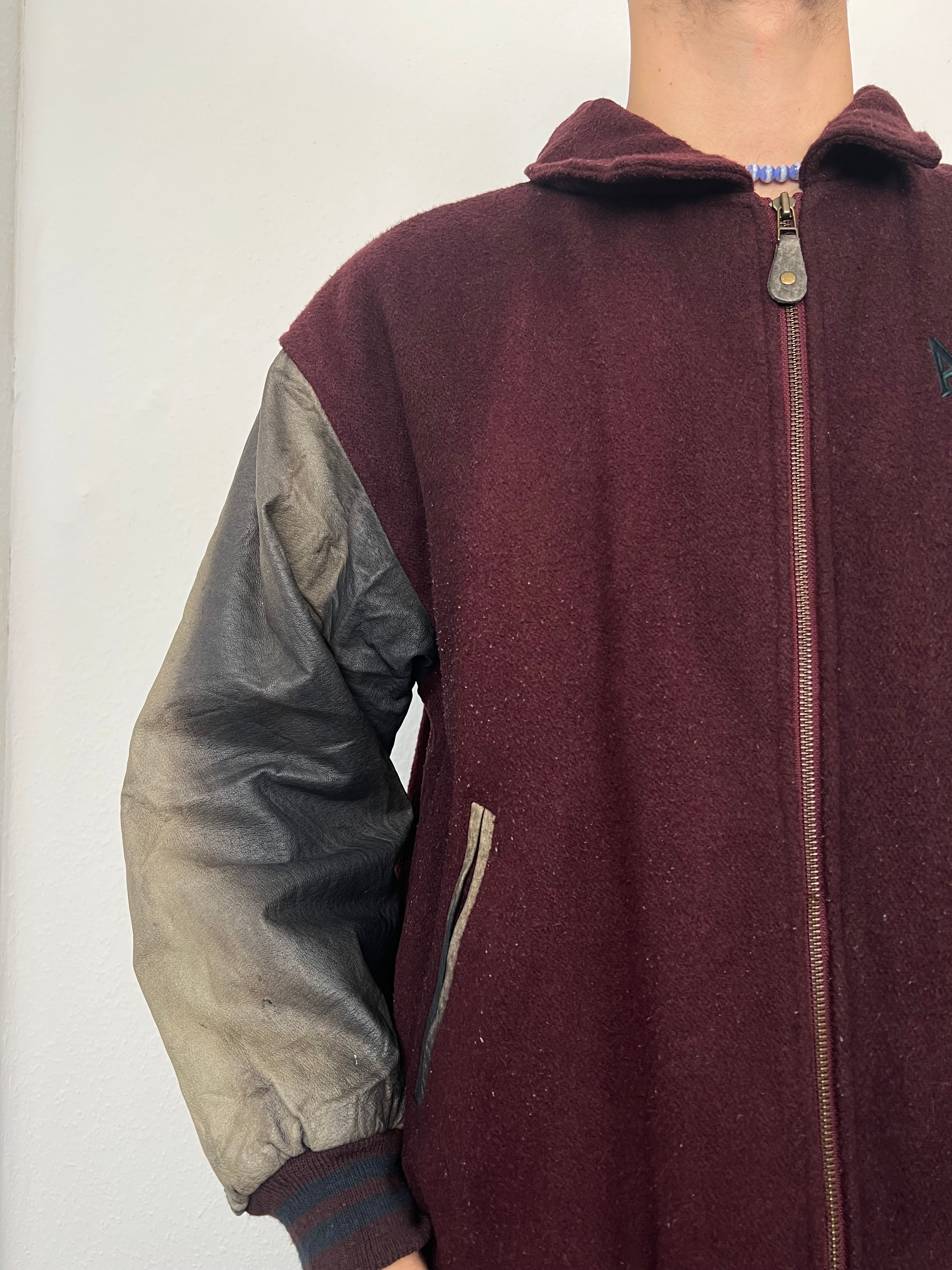 Vintage 90s Arizona Jean Company Leather Wool College Jacket (L)