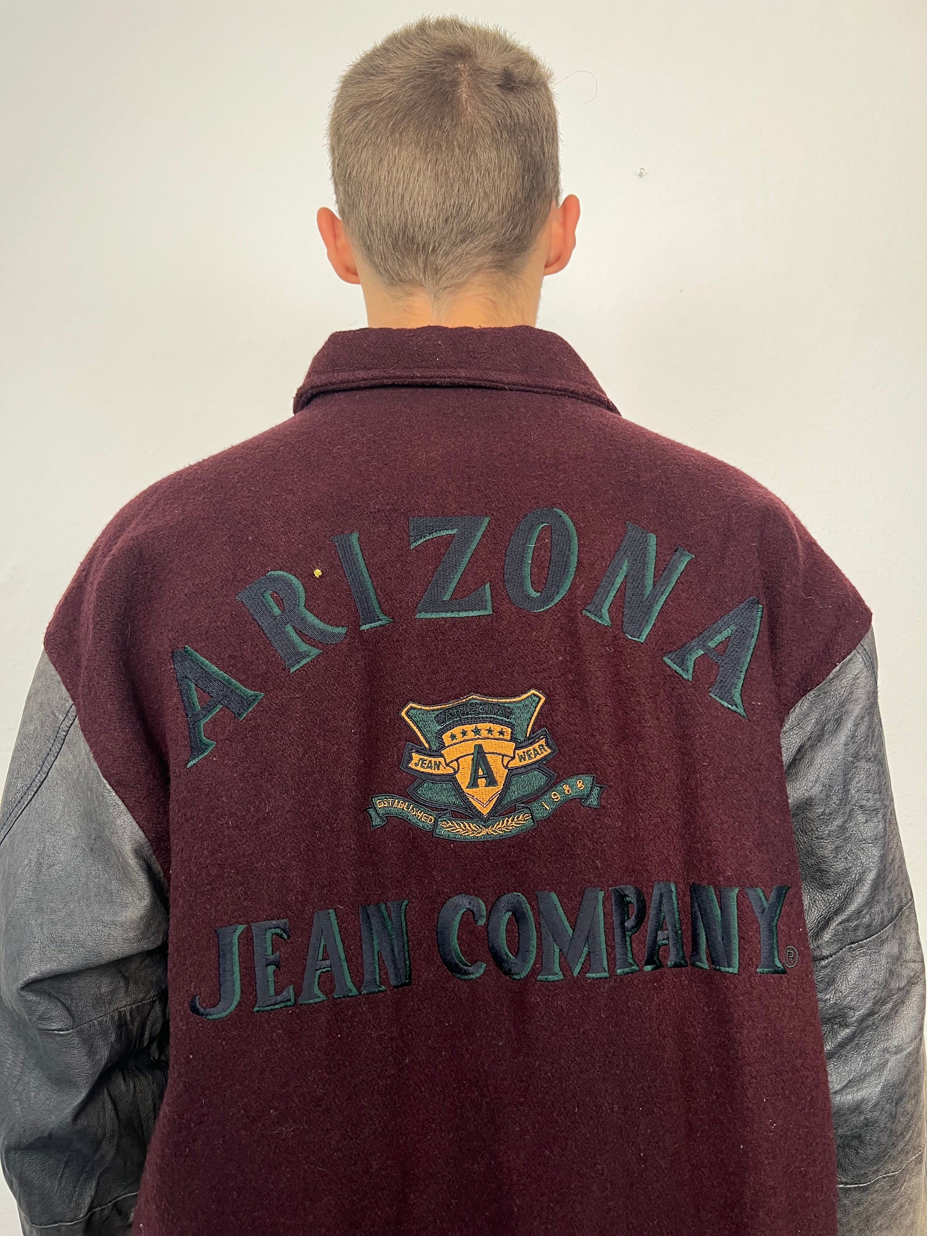 Vintage 90s Arizona Jean Company Leather Wool College Jacket (L)