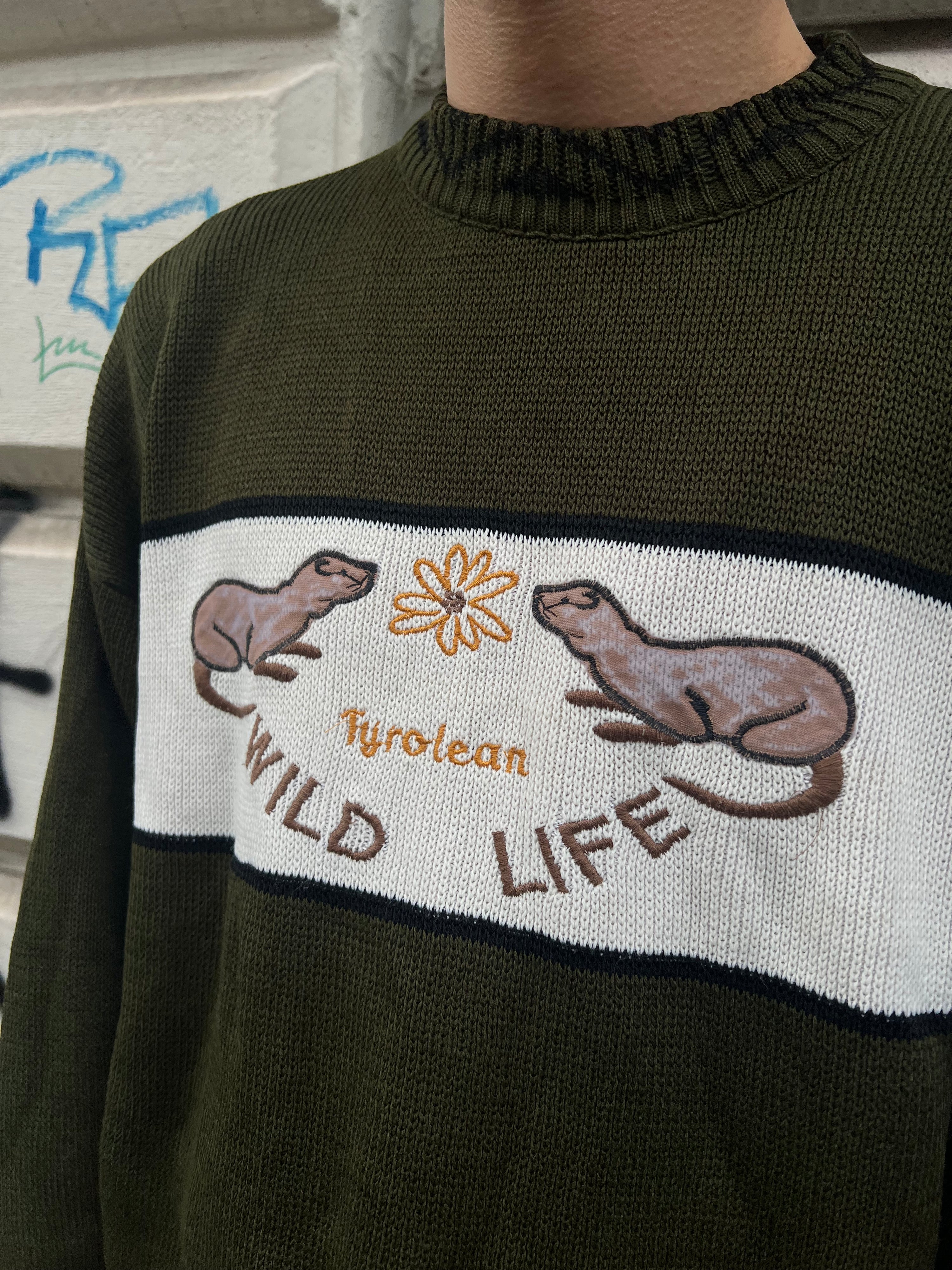 Vintage 80s Wild Life Tyrolean Knit Sweater (S)