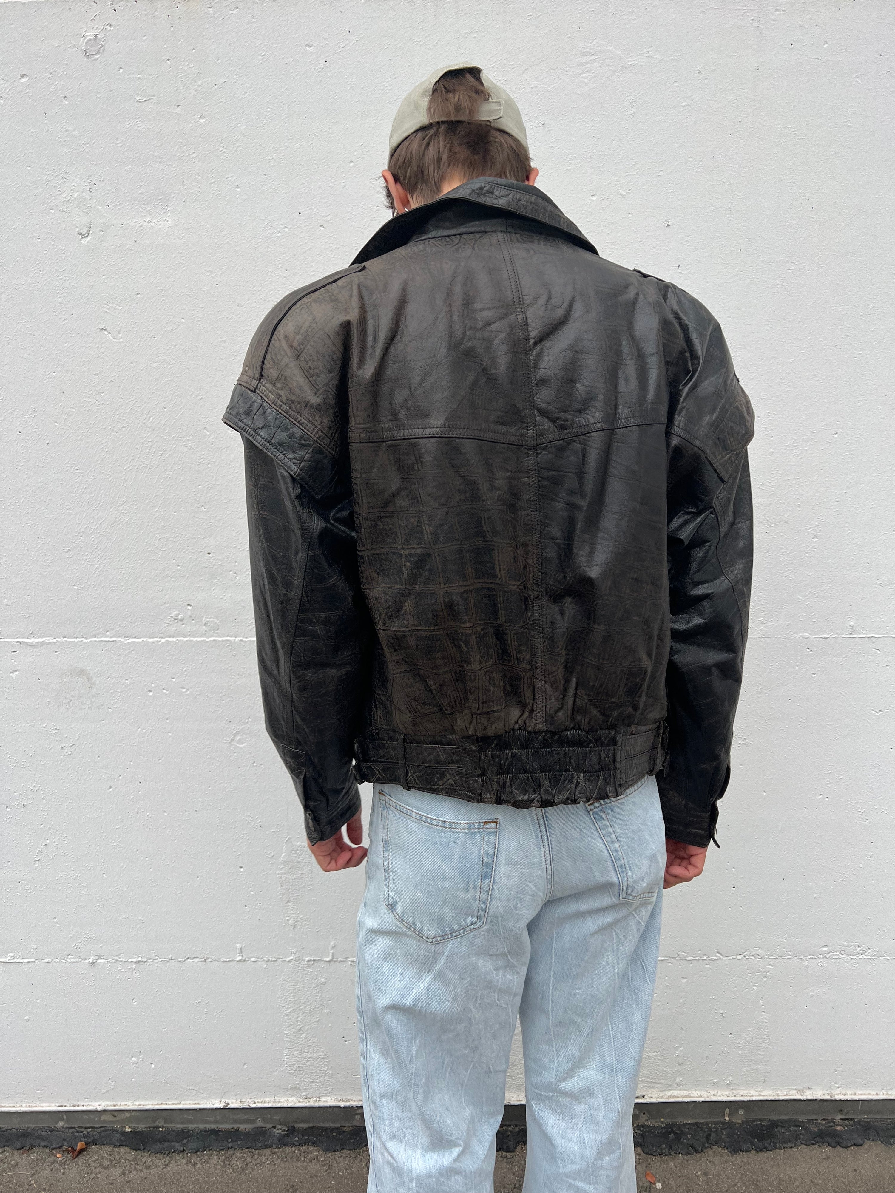 Vintage 80s Leather Jacket Corcodile (S)