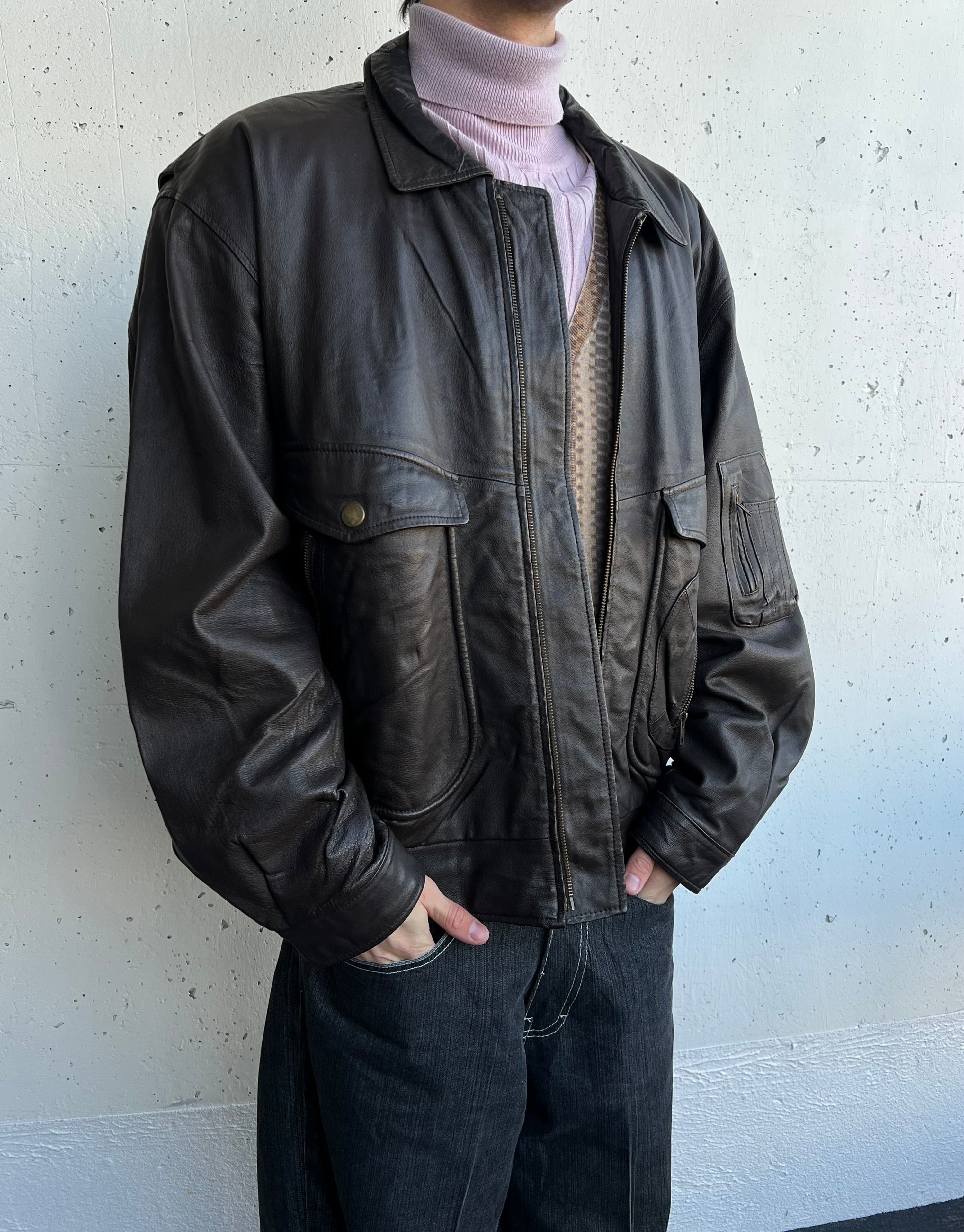 Vintage 80s/90s Heavy Leather Jacket (XL)