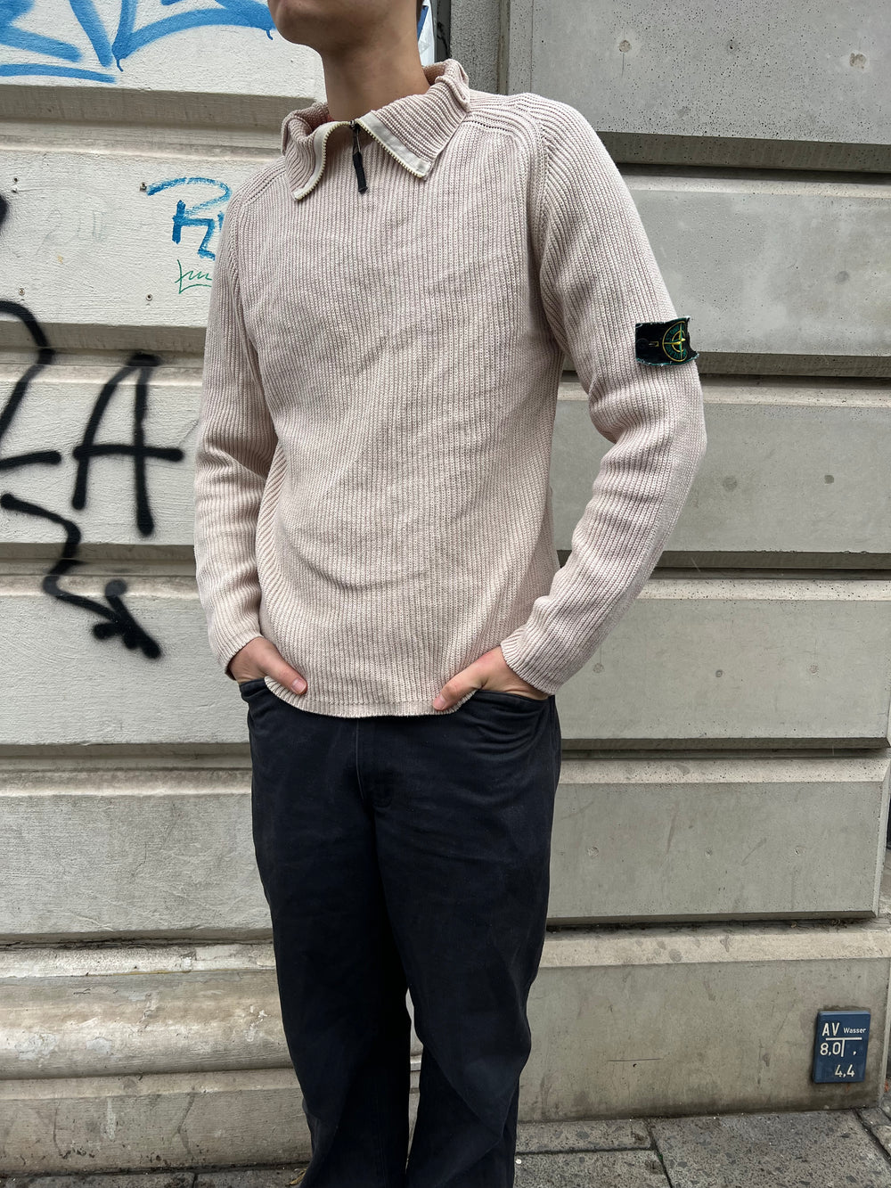 Vintage 90s Stone Island Zip Knit Sweater (L)