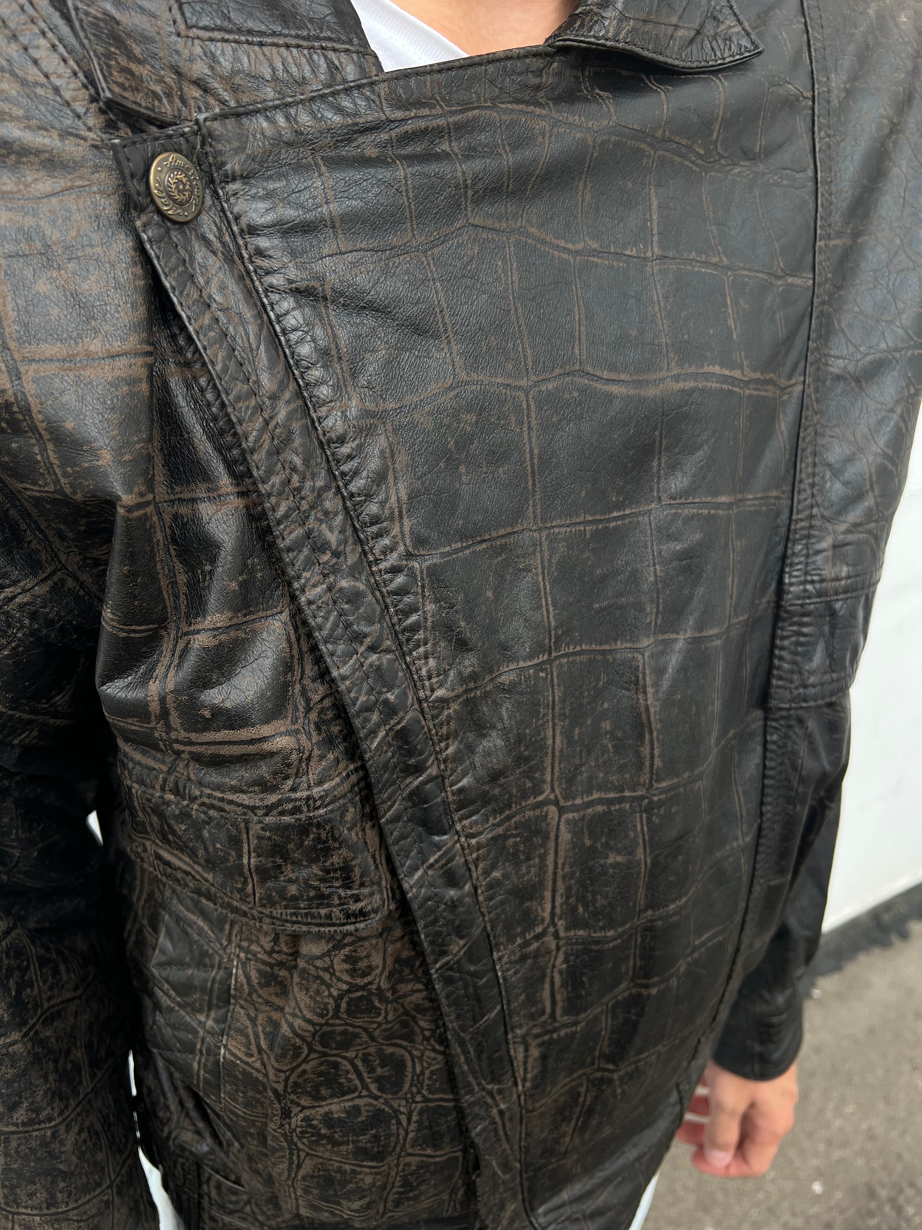 Vintage 80s Leather Jacket Corcodile (S)