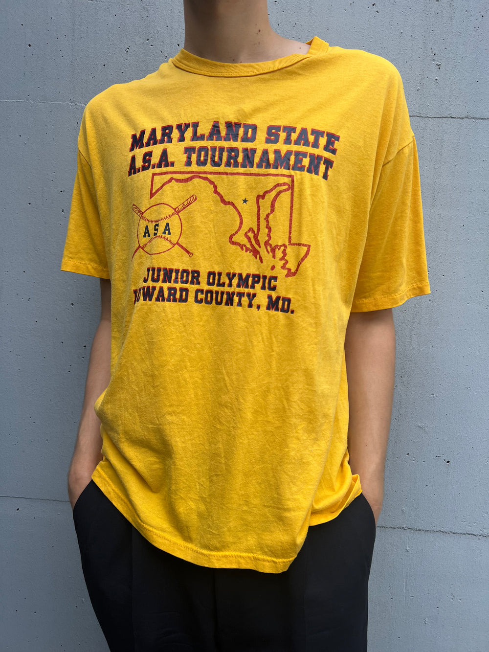 Vintage 1980s Russell Single Stitched Maryland State A.S.A. Tournament Baseball T-Shirt (L/XL)