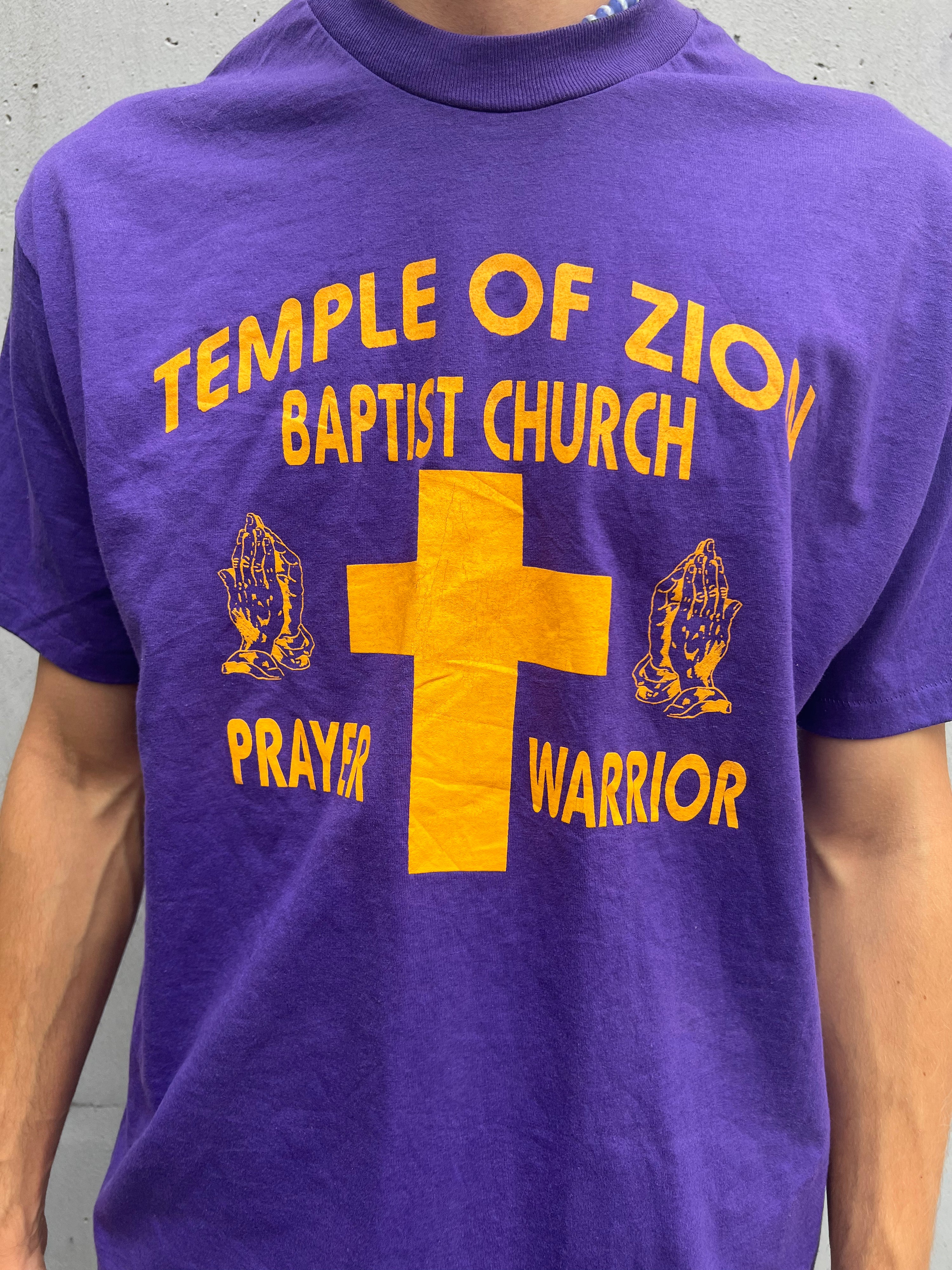 Vintage 90s single stitched T-Shirt Temple of Zion Baptist Church Prayer Warrior (XL)