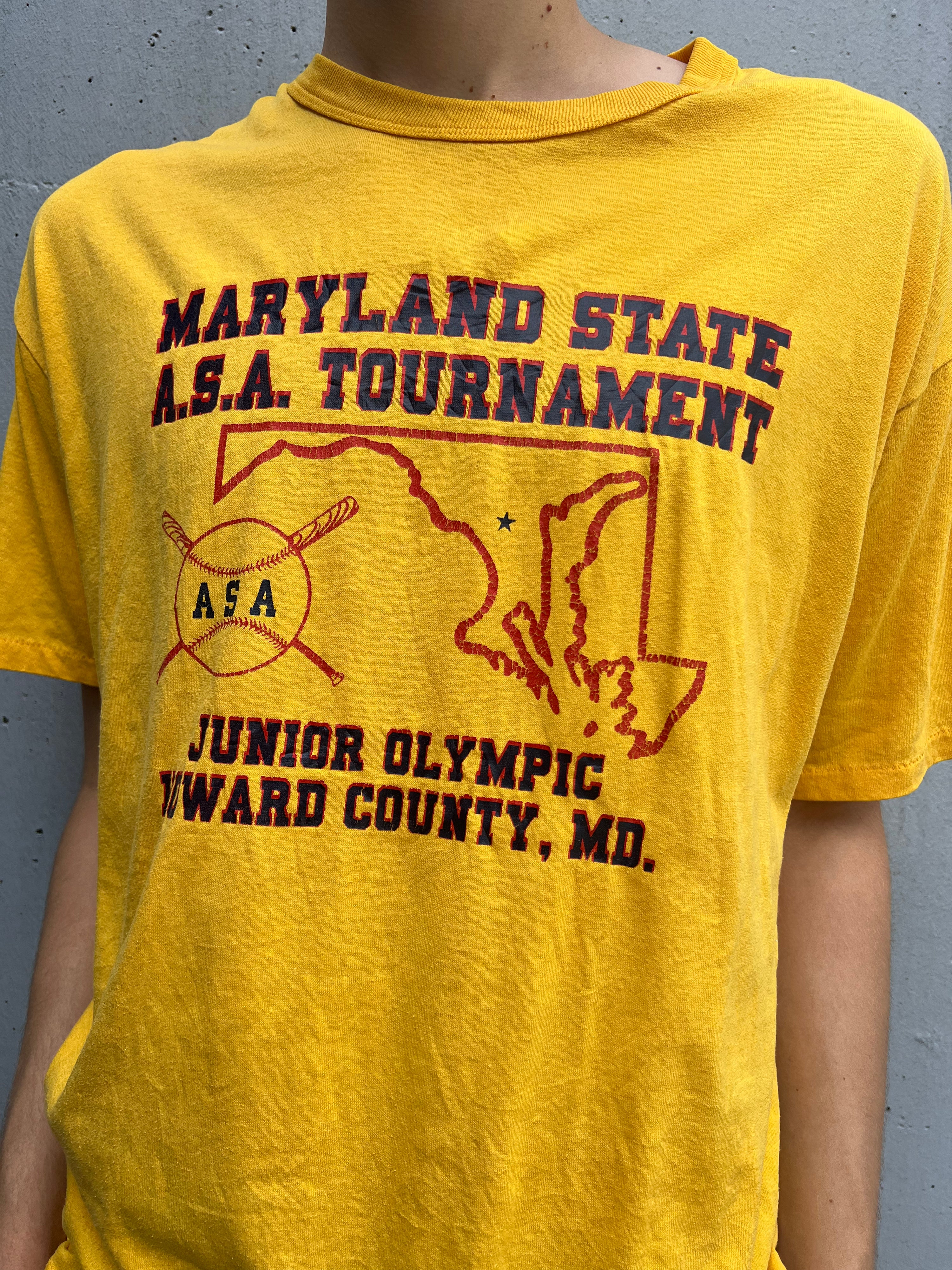 Vintage 1980s Russell Single Stitched Maryland State A.S.A. Tournament Baseball T-Shirt (L/XL)